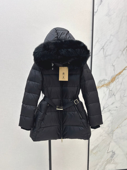 Bru 25fw Hooded slim-fit mid-length down jacket