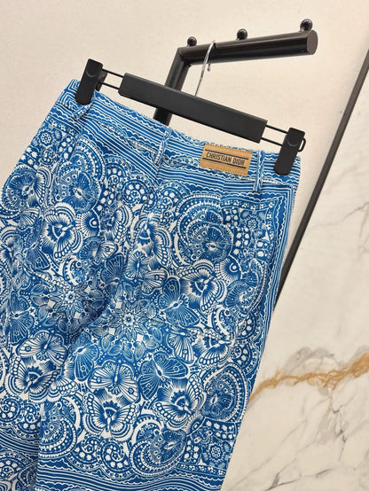 D 25 Neue Celadon Butterfly Print Denim Kollektion Lange Hosen 