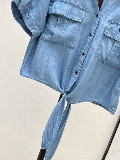 P Spring/Summer 25 Lace-up bow denim shirt