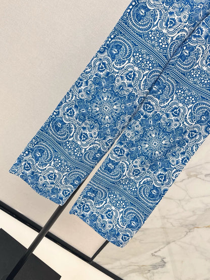 D 25 Neue Celadon Butterfly Print Denim Kollektion Lange Hosen 