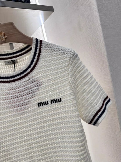 C 25 New Hollow Knit Round Neck Short Sleeve