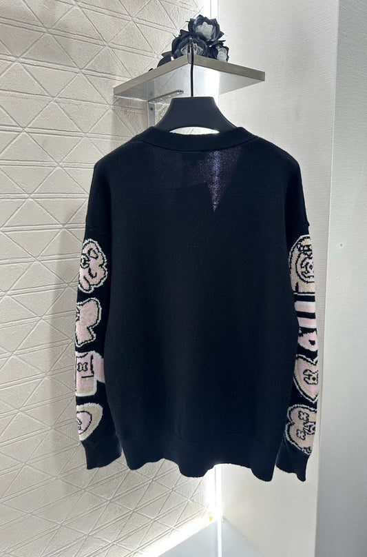 C 25 Early Autumn New Comic Pattern V-Neck Long Sleeve Cardigan
