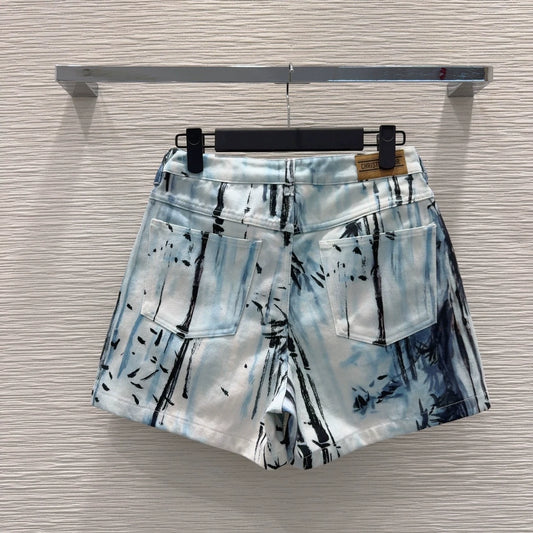 D 25 Neue Shorts mit Tintenmalerei-Print 