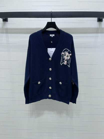 C 25 Early Autumn New Comic Pattern V-Neck Long Sleeve Cardigan