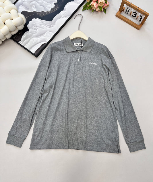 M 25 Letter Logo Embroidery Polo Neck Long Sleeve