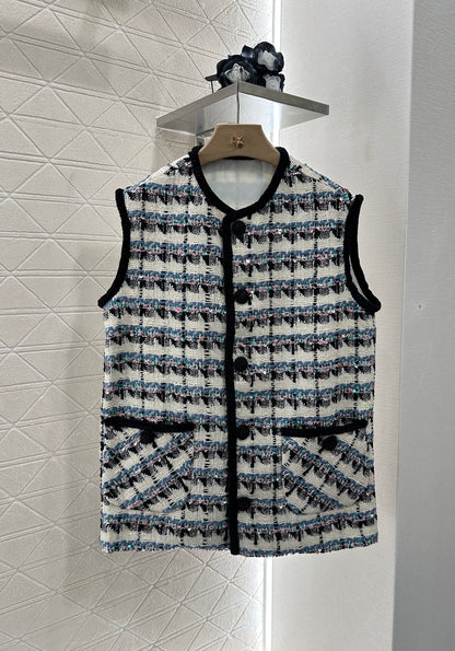 V 25 New Plaid Pocket Single Breasted Vest Jacket