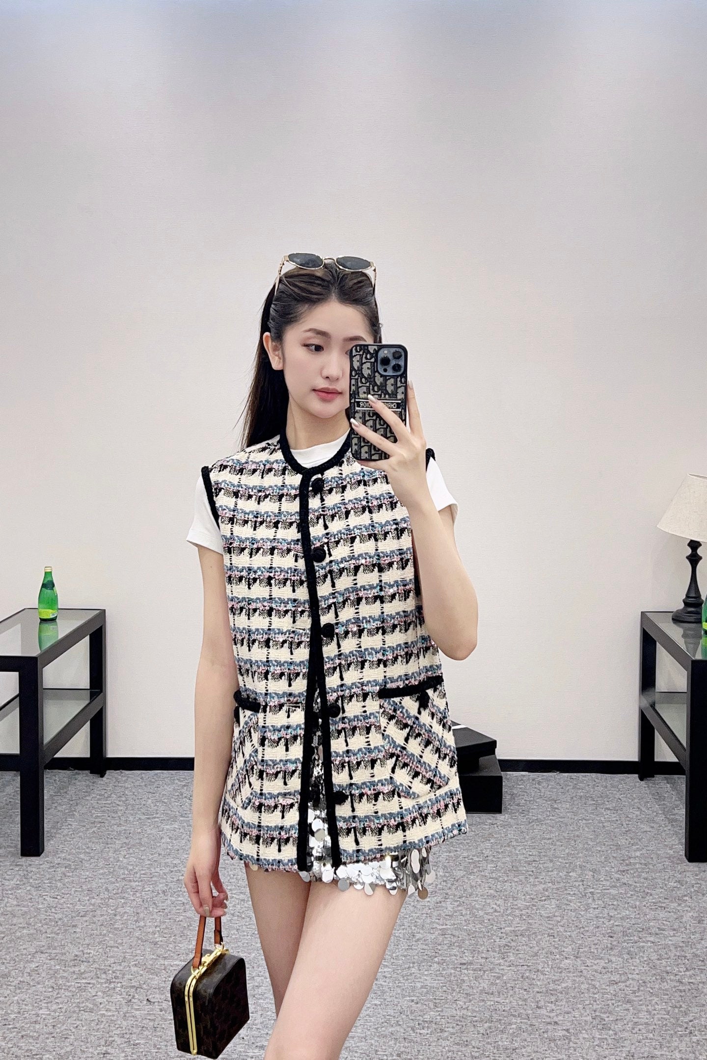 V 25 New Plaid Pocket Single Breasted Vest Jacket