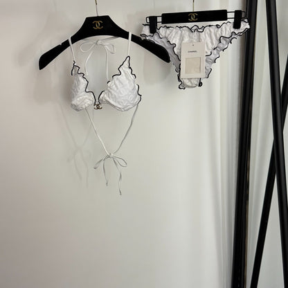 C 25 New bikini terry logo split swimsuit set(WHITE BLACK)