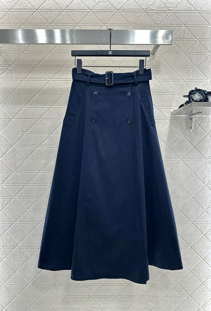 Di 25 Cotton belted high waist skirt（KHAKI/NAVY）