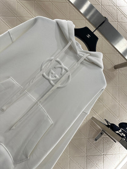 Gu 25 Hooded lettering cotton sweatshirt（WHITE/BLACK）