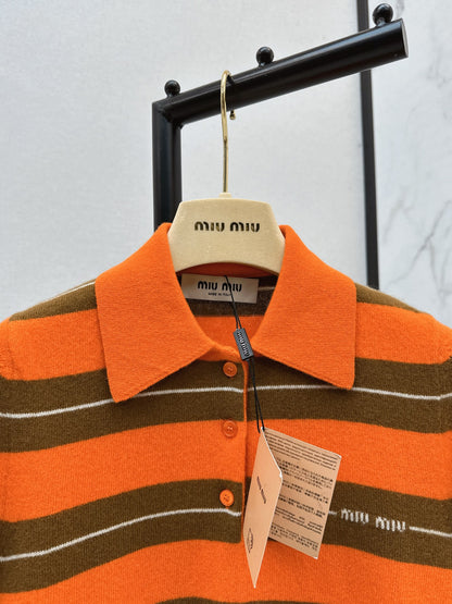 Mi 25 Orange brown polo cashmere short sleeved shirt