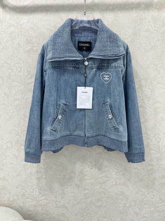 C 25 New Letter Heart Embroidered Denim Jacket