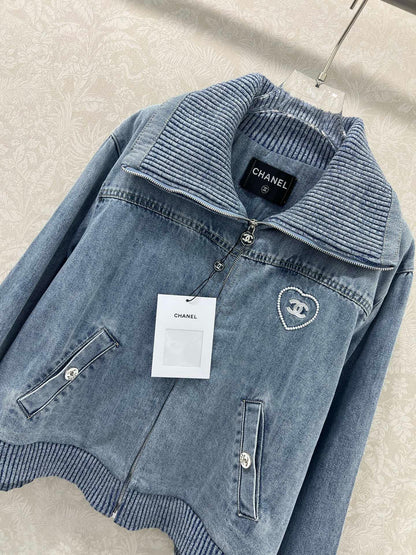 C 25 New Letter Heart Embroidered Denim Jacket