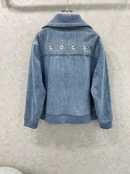 C 25 New Letter Heart Embroidered Denim Jacket