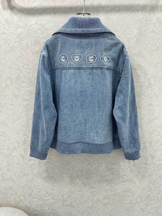 C 25 New Letter Heart Embroidered Denim Jacket