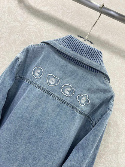 C 25 New Letter Heart Embroidered Denim Jacket