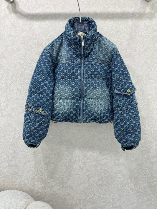 Gu 25 New LOGO jacquard denim down jacket