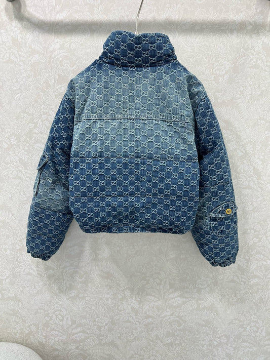 Gu 25 New LOGO jacquard denim down jacket