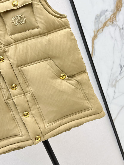 Ce 25 Stand-up collar down vest with embroidered pockets（KHAKI/BRWON/GREEN）