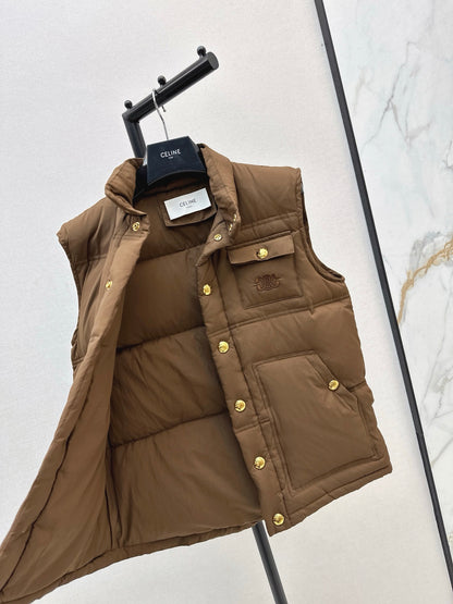 Ce 25 Stand-up collar down vest with embroidered pockets（KHAKI/BRWON/GREEN）