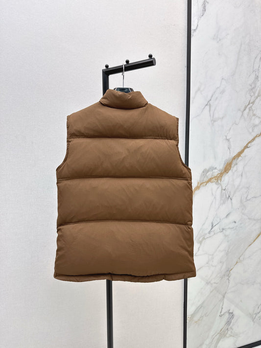 Ce 25 Stand-up collar down vest with embroidered pockets（KHAKI/BRWON/GREEN）