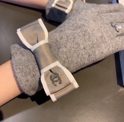 C 25 Bow wool gloves(BLACK/GRAY)