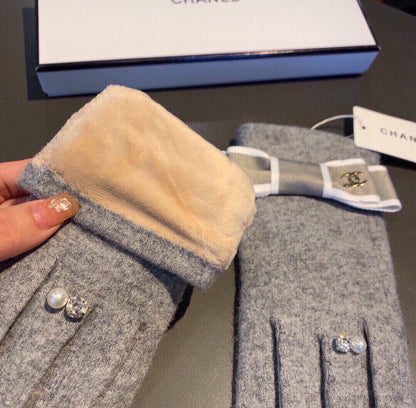 C 25 Bow wool gloves(BLACK/GRAY)