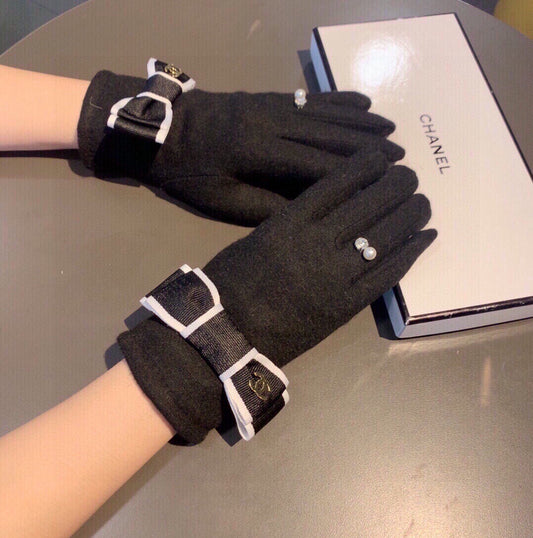 C 25 Bow wool gloves(BLACK/GRAY)