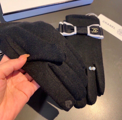 C 25 Bow wool gloves(BLACK/GRAY)
