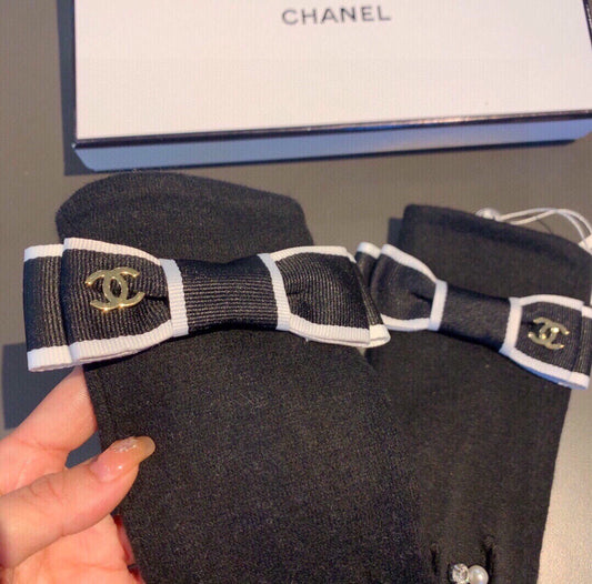 C 25 Bow wool gloves(BLACK/GRAY)
