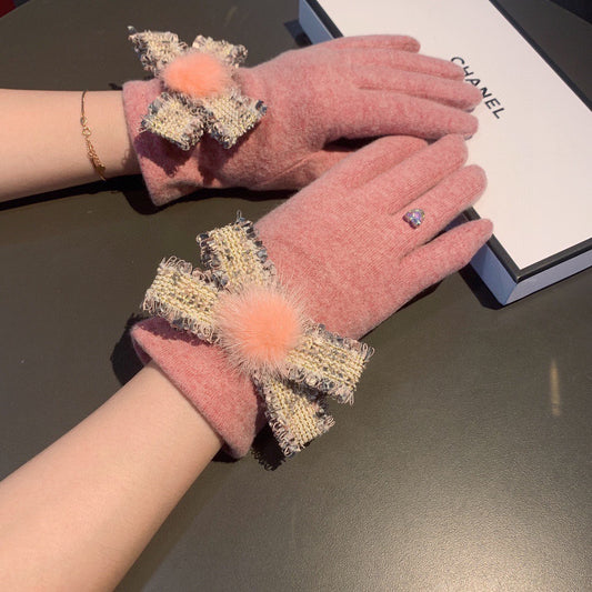 C 25 Bow wool gloves(BLACK/GRAY/PINK)