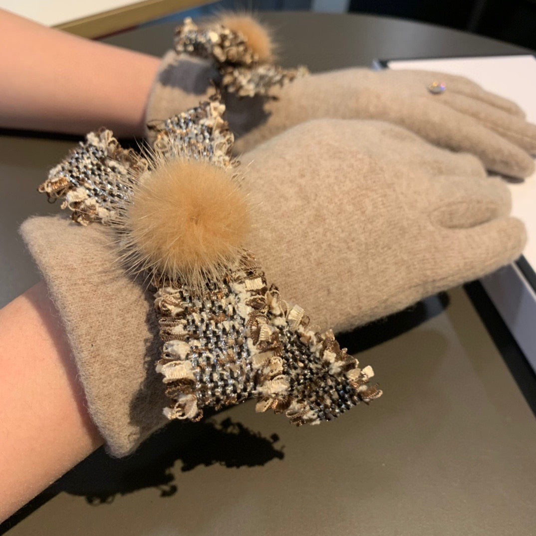 C 25 Bow wool gloves(BLACK/GRAY/PINK)