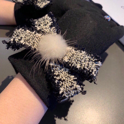 C 25 Bow wool gloves(BLACK/GRAY/PINK)