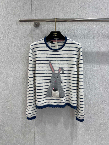 C 25B New Cute Rabbit Jacquard Striped Knitted Sweater Advanced Handicraft Series