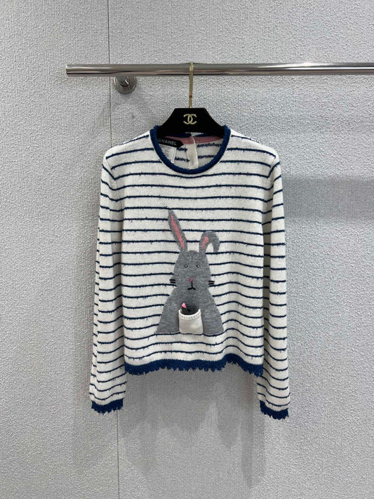 C 25B New Cute Rabbit Jacquard Striped Knitted Sweater Advanced Handicraft Series