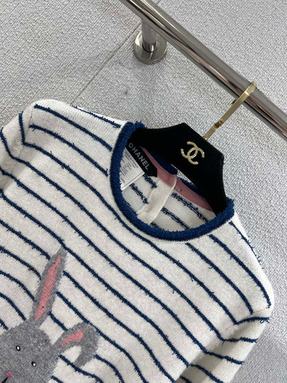 C 25B New Cute Rabbit Jacquard Striped Knitted Sweater Advanced Handicraft Series