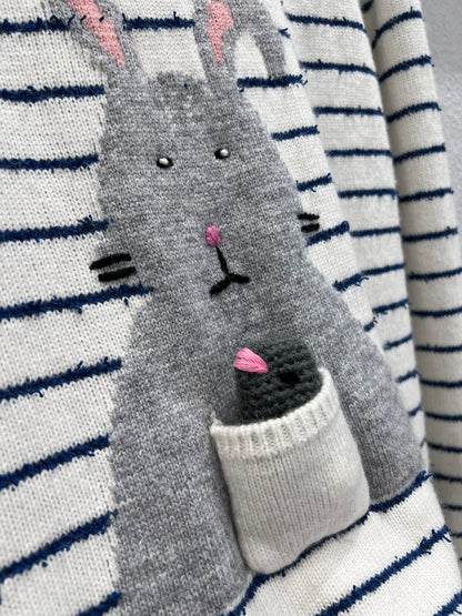C 25B New Cute Rabbit Jacquard Striped Knitted Sweater Advanced Handicraft Series