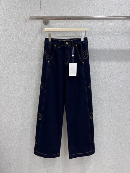 C 25B Side embroidery denim trousers