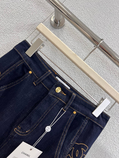 C 25B Side embroidery denim trousers