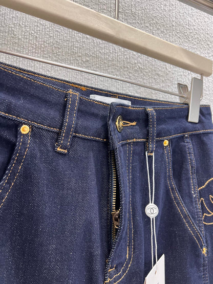 C 25B Side embroidery denim trousers