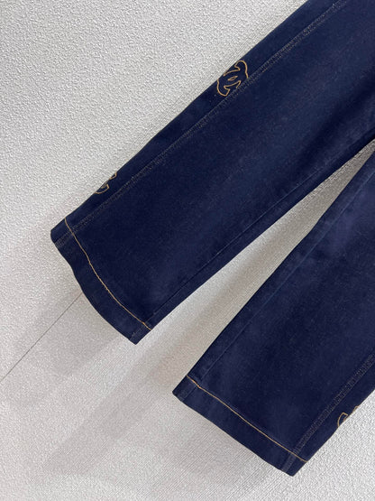 C 25B Side embroidery denim trousers