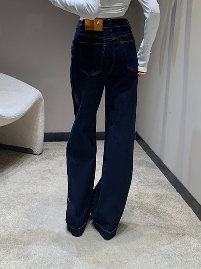 C 25B Side embroidery denim trousers