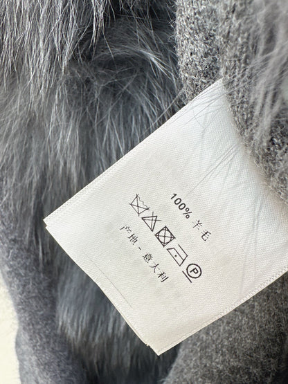 Fen 25 New Fox Fur Trimmed Knitted Jacket(BROWN/WHITE/GRAY)