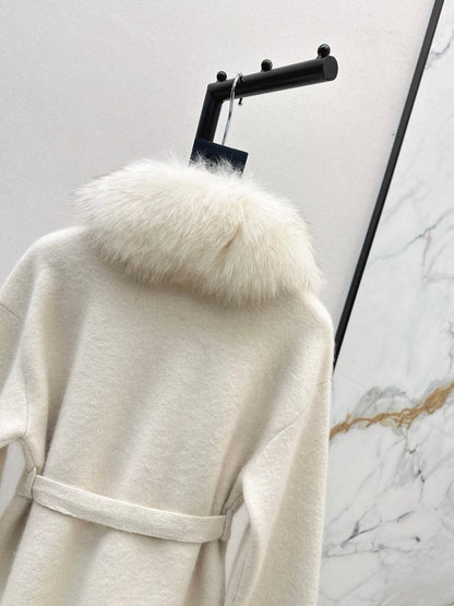 Fen 25 New Fox Fur Trimmed Knitted Jacket(BROWN/WHITE/GRAY)