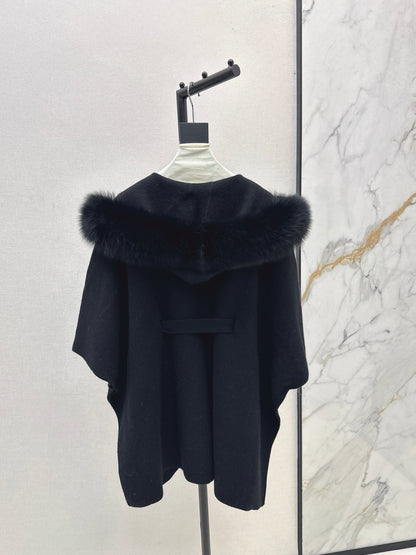 Fen 25 fox fur trim cape coat(BROWN/WHITE/BLACK)
