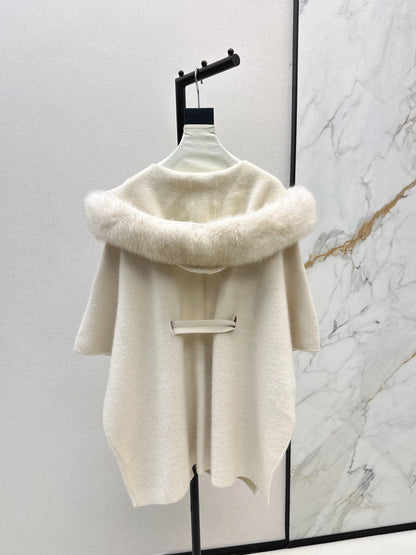Fen 25 fox fur trim cape coat(BROWN/WHITE/BLACK)