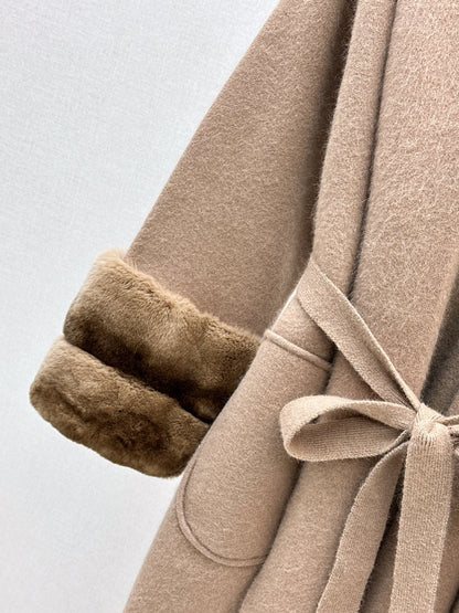 Fen 25 Rex rabbit fur cuffs mid-length sweater coat（BEIGI/BROWN）