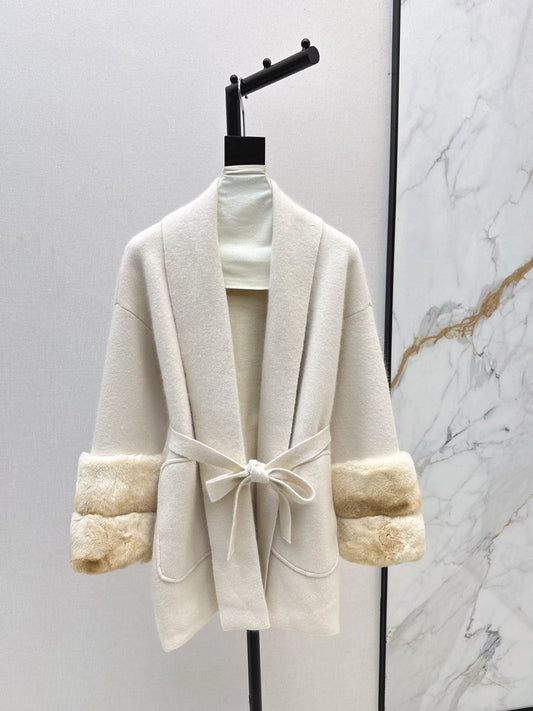 Fen 25 Rex rabbit fur cuffs mid-length sweater coat（BEIGI/BROWN）