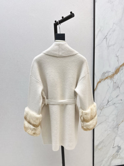 Fen 25 Rex rabbit fur cuffs mid-length sweater coat（BEIGI/BROWN）