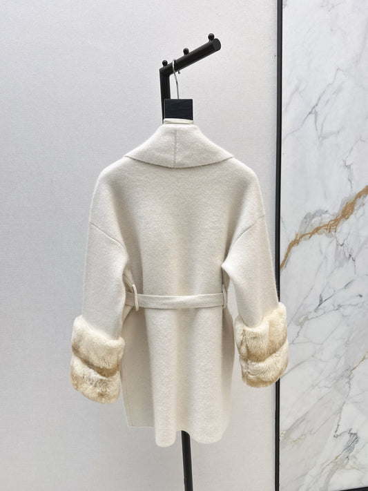 Fen 25 Rex rabbit fur cuffs mid-length sweater coat（BEIGI/BROWN）